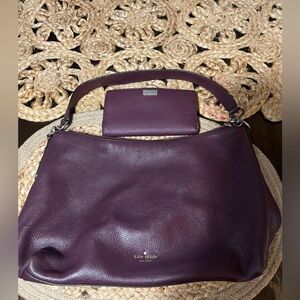 Kate Spade Deep Plum Hobo/Shoulder/Crossbody Bag with Matching Wallet